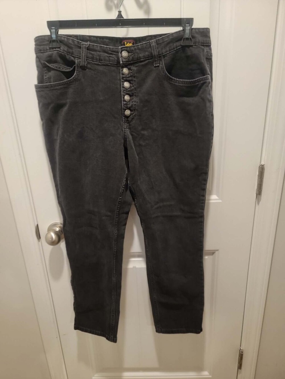 Lee Plus Sz 16 SHORT Black Button Fly Straight Leg Denim Jeans 26.5"Inseam 18" W